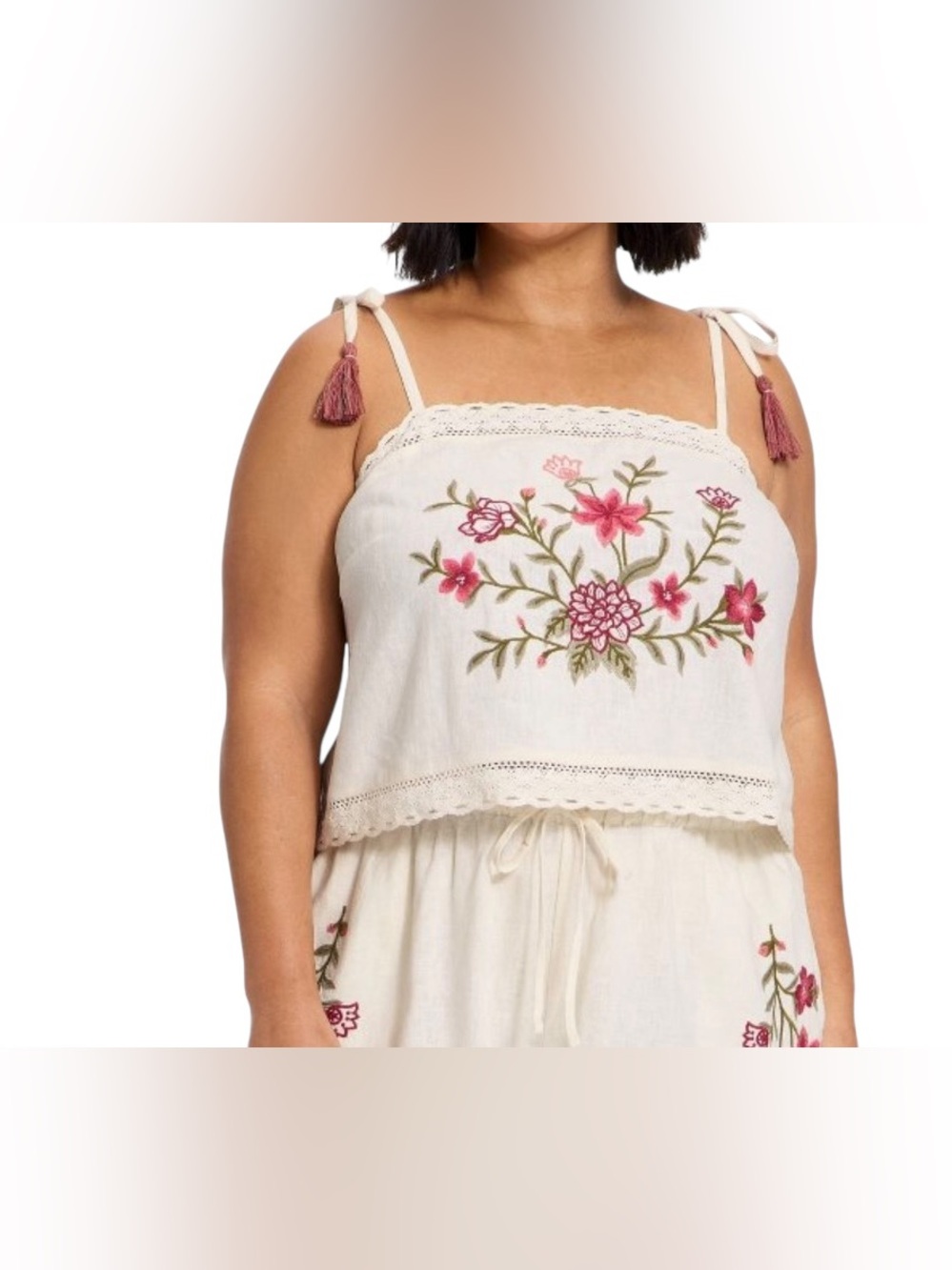 Universal Thread Embroidered Linen Tank Top 
Cream NWT